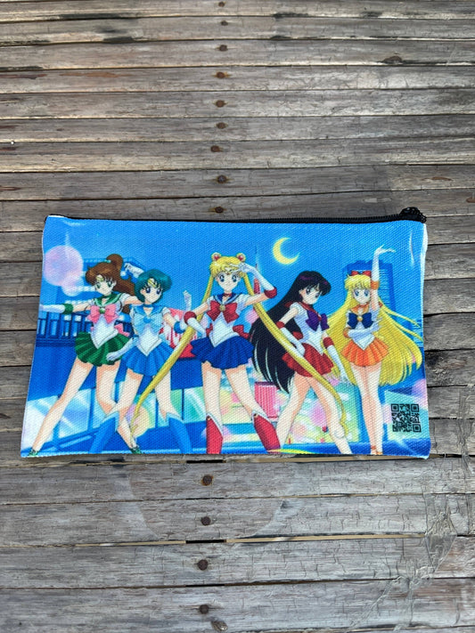 a picture of sailor moon and a group of on anime girls on a make up bag