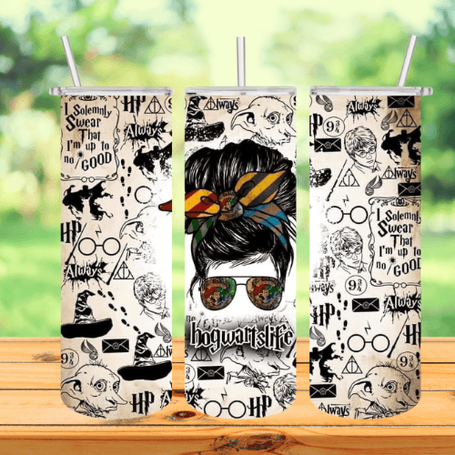 harry potter tumbler with harry potter stickers on them