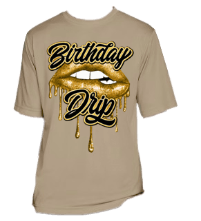 a t - shirt with the words birthday drip dripping on it