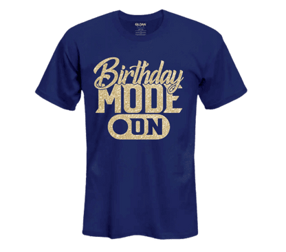 a blue birthday mode on t - shirt