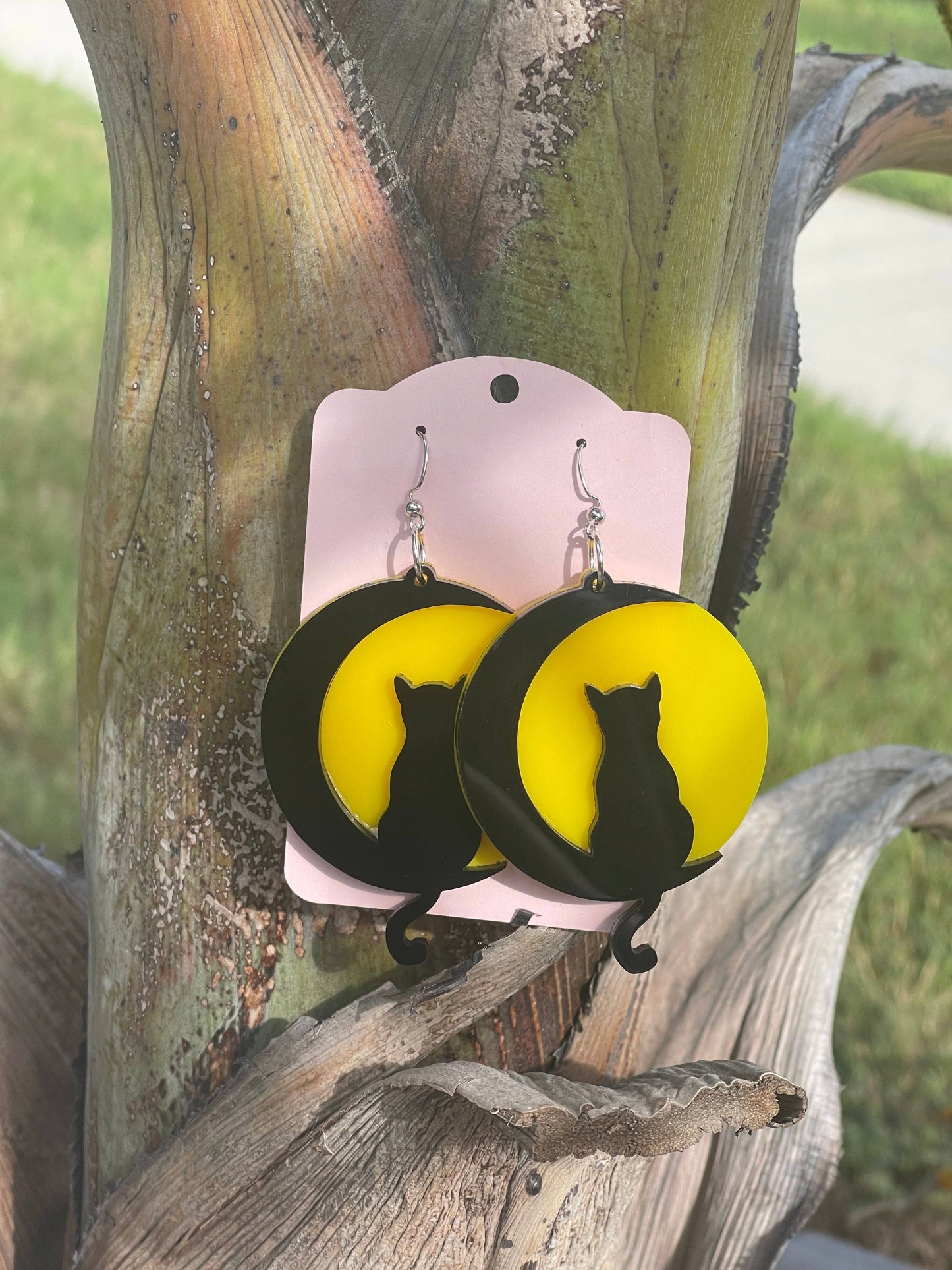 Halloween Moon Cat Earrings