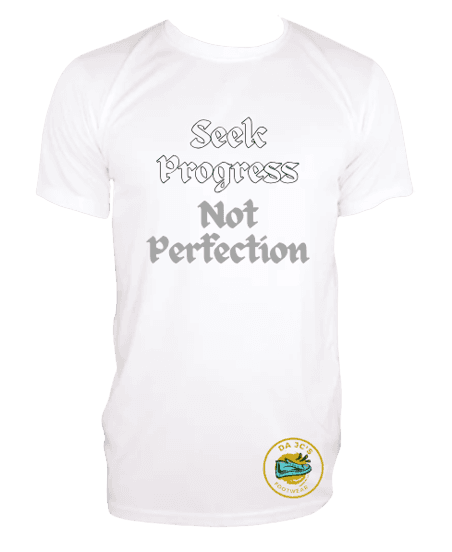 a white t - shirt that says self progress not perfection