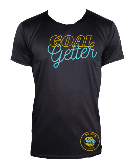 a black shirt with the words goal getter printed on it