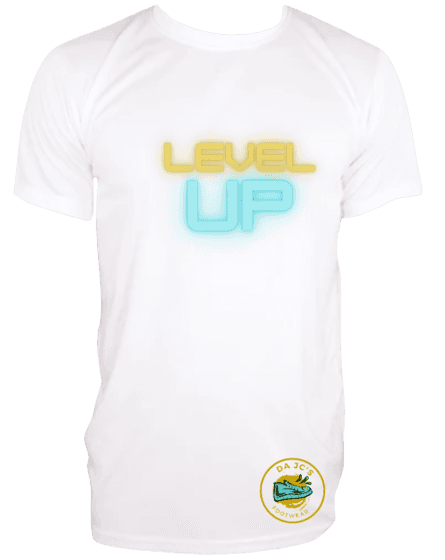 a white t - shirt with the words level up on it