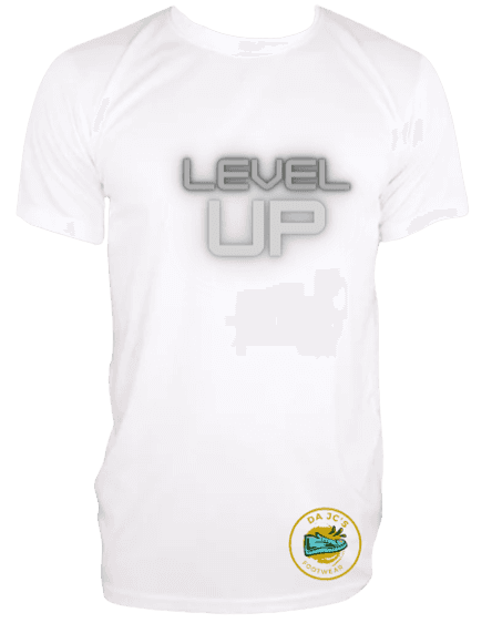 a white t - shirt with the words level up on it