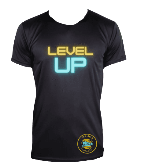 a black shirt with the words level up on it