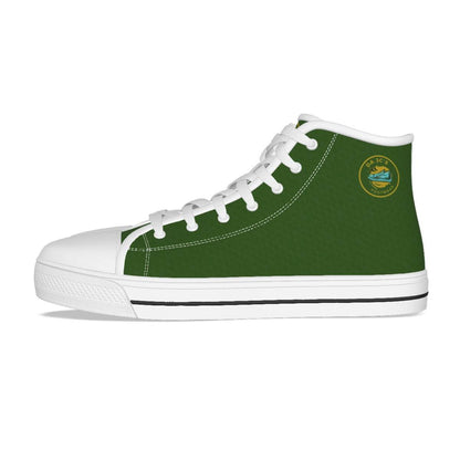 a green and white high top sneaker