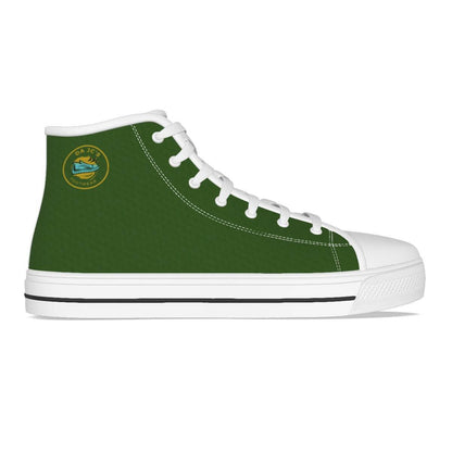 a green and white high top sneaker